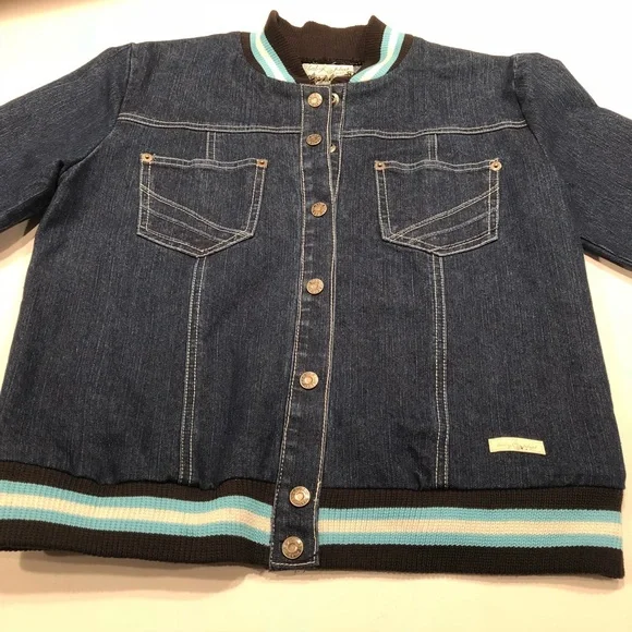 Baby Phat Women's Dark Blue Jean Jacket with Teal Accents - Picture 5 of 5